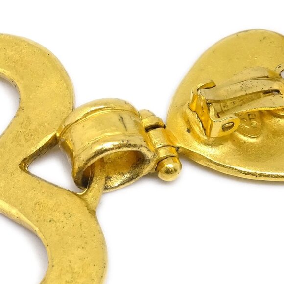 Chanel Heart Dangle Hoop Earrings Gold Clip-On 95P - Picture 3 of 4